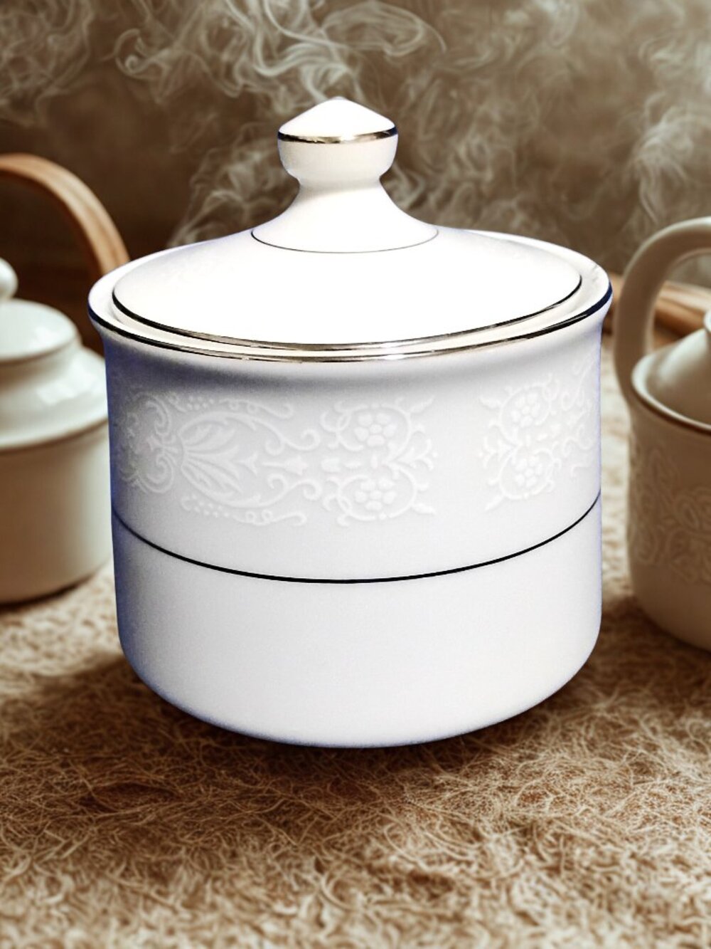 Vintage Japan Discontinued Fine China Brentwood "White Lace" Sugar Bowl & Lid